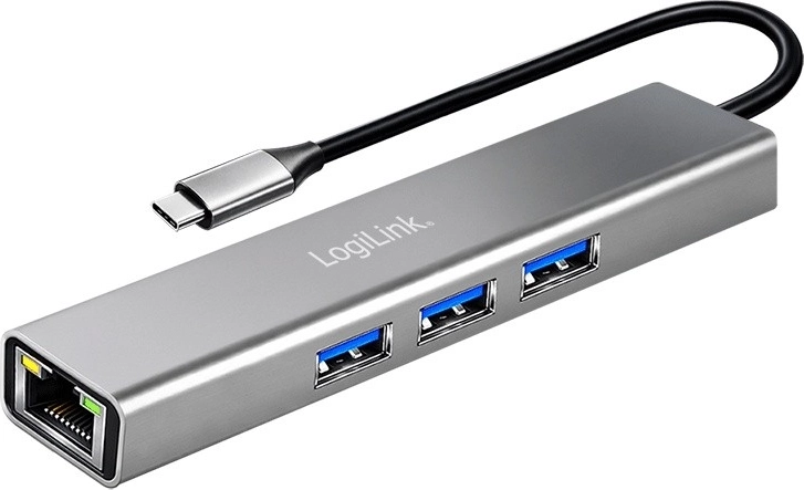 LogiLink USB-C hub 3× USB‑A and RJ45 Gigabit Ethernet