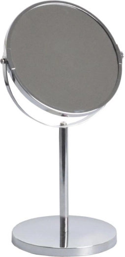 Hoog cosmetisch dubbelzijdig spiegel met standaard, diameter 17 cm, chroom