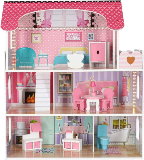 Wooden dollhouse with furniture - 70 cm