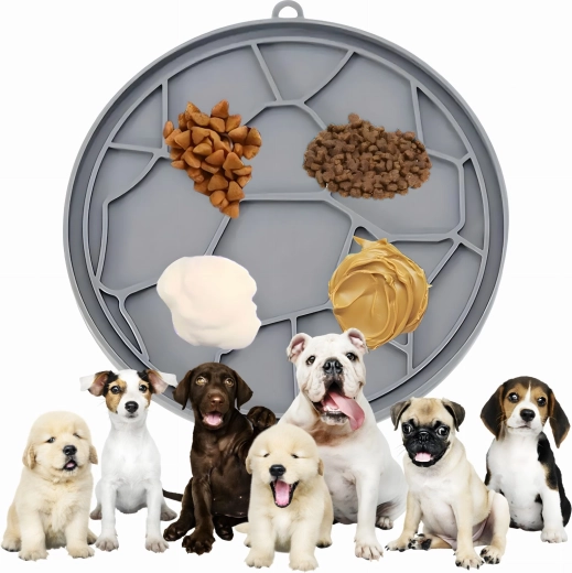 Tapis de léchage en silicone gris pour chiens et chats