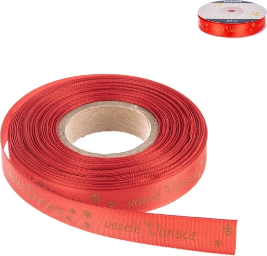 Polyester Christmas Ribbon "Merry Christmas" Red 25 m