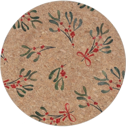 Round cork coaster with mistletoe motif 33 cm