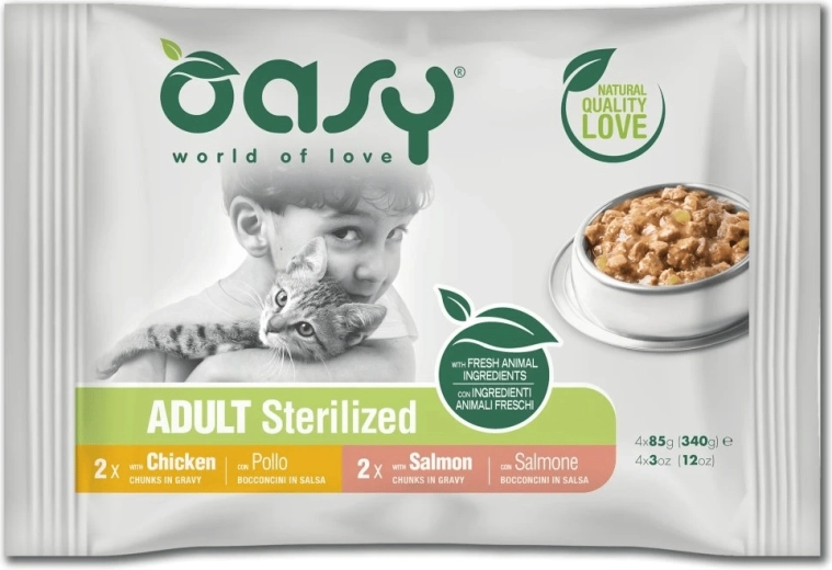 Oasy pouches for sterilized cats in gravy, mixed flavors 4×85 g
