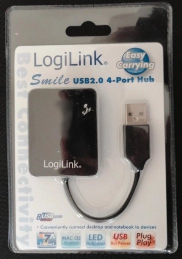 Hub USB 2.0 LogiLink Smile, 4 ports, noir