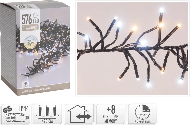 Guirlande lumineuse de Noël LED 4,2 m, 576 LED, blanc chaud, 8 fonctions, IP44, avec minuterie
