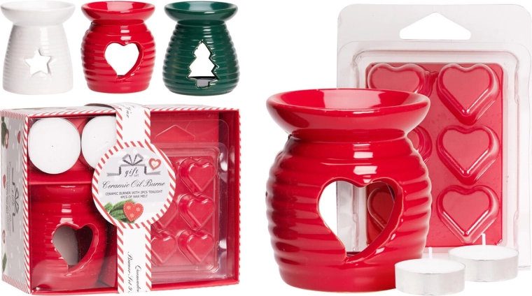 Kerst-aromalamp met kaarsjes en waxmelts – cadeauset 7-delig