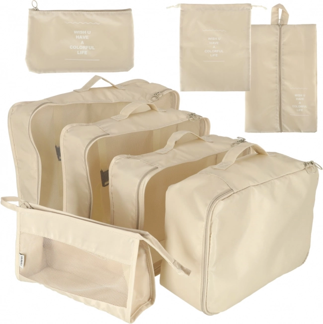 Reiseset mit 8 Koffer-Organizern, beige