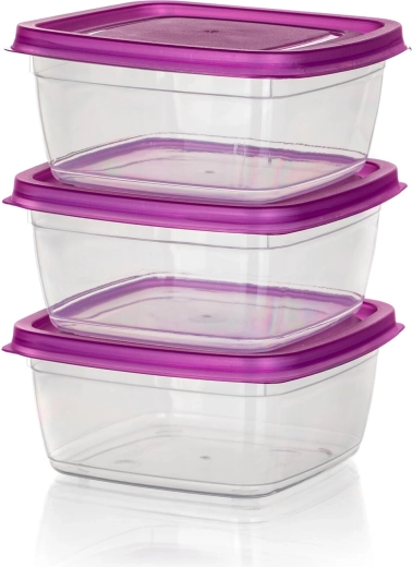 Set van vierkante voedseldozen 0,5 l met paars deksel (3 stuks) ACCASA