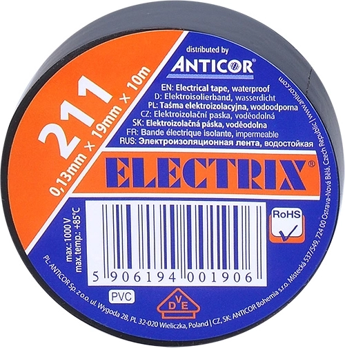 Ruban isolant électrique Solight 19 mm x 0,13 mm x 10 m noir