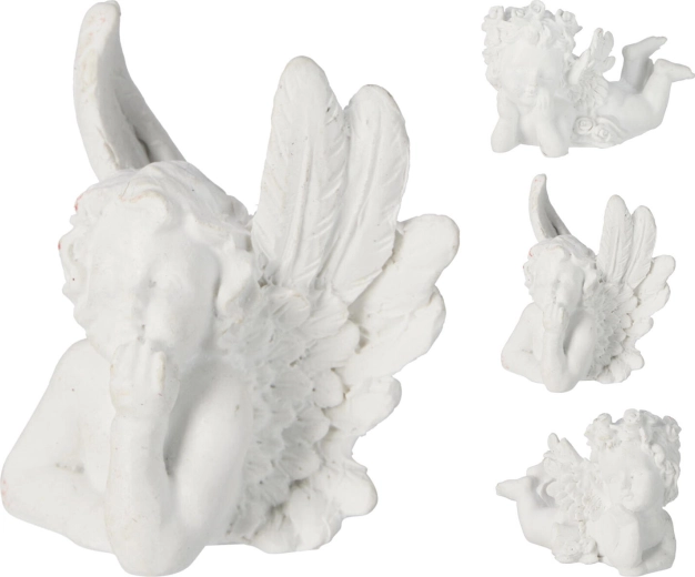 Decoratieve liggende engel 6–7 cm, wit, mix van soorten