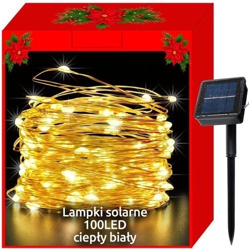 Zonne-lichtsnoer met draad, kerstverlichting 100 LED – Warm