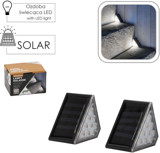 Set of 2 Solar Stair Lights, 9 LED, Warm White