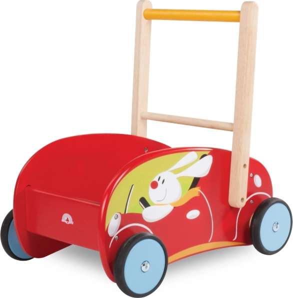 Wooden Children's Walker in the Shape of a Red Car