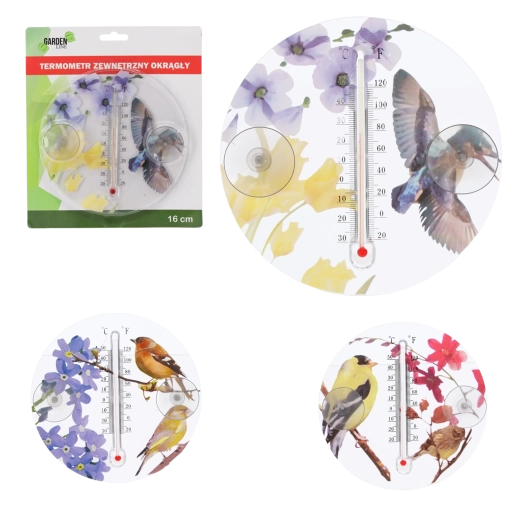 Outdoor Round Thermometer with Bird Motif 16.5 cm