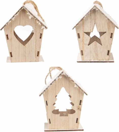 Hanging wooden house with LED lighting, brown