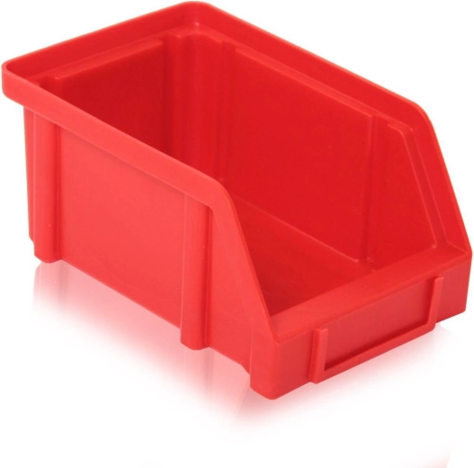 Storage bin with slanted front, plastic, red, 150 × 100 × 70 mm, load capacity 5 kg