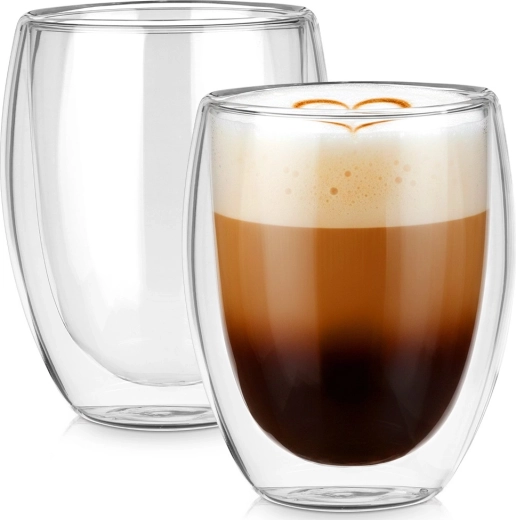 Thermal double-wall glass cups for coffee and tea 370 ml, set of 2