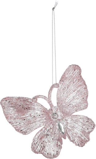 Christmas decoration acrylic butterfly 11 cm – pink, set of 2