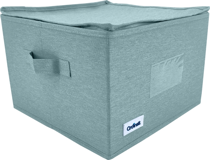 Textile storage box for wardrobe with lid and handles, mint, 30 × 30 × 21 cm