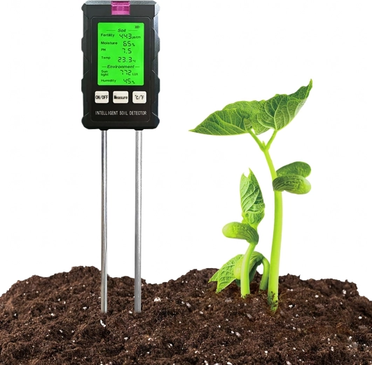 Digital Soil Tester 6-in-1 – measures pH, moisture, temperature, fertility, light, and air humidity