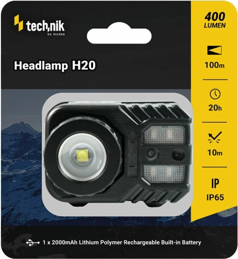 Technik MT-H20 hoofdlamp met rubberen oppervlak, LED CREE XPG-2, micro-USB, rood licht