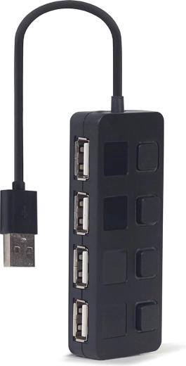 Hub USB 2.0 4 ports avec interrupteurs, noir - 1 pièce