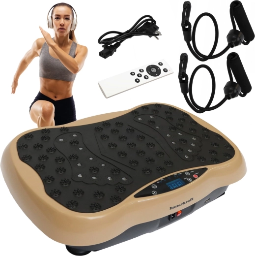 Vibrations-Trainingsplattform Bauerkraft mit Fernbedienung und Bluetooth-Lautsprechern, beige