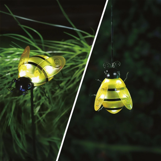 Solair LED-tuinlamp in de vorm van een bij met grondpin en clip, geel