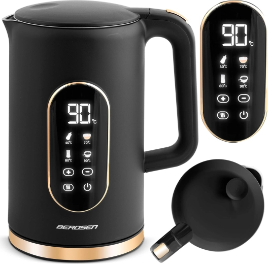 Electric Kettle 1.7 L Black‑Gold with Touch Display BERDSEN