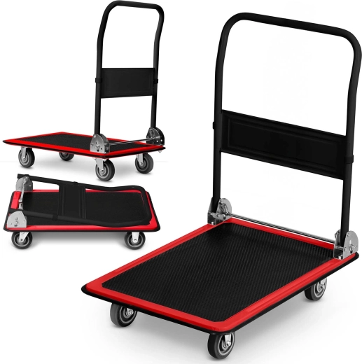 Folding platform trolley for transporting loads 300 kg – black‑red