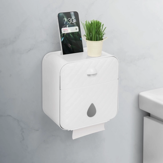 Wandhouder voor toiletpapier met plankje, wit