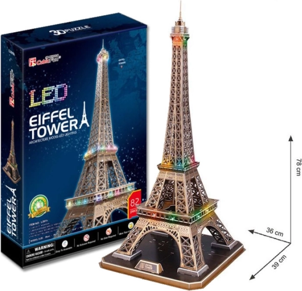 CUBICFUN Light-Up 3D Puzzle Eiffel Tower with LED Lighting, 84 Pieces