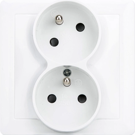 Solight SLIM dubbele wandcontactdoos met gedraaide bovenste contactdoos, wit