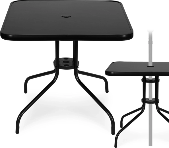 Vierkante tuintafel 80 cm van gehard glas met parasolgat MultiGarden