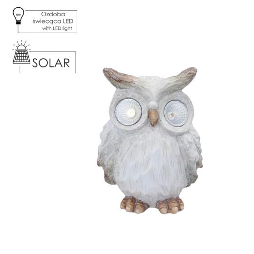 Solar Garden Owl with LED Eyes, Polystone