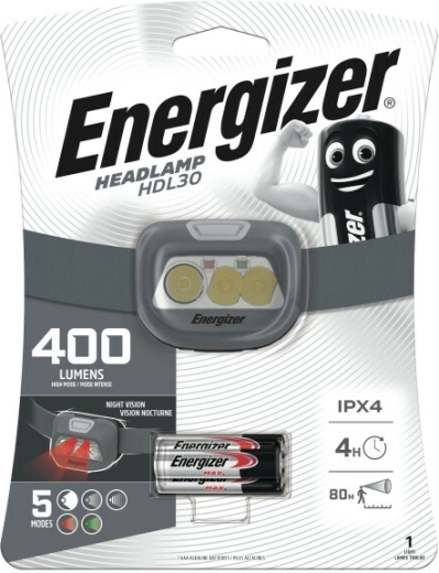 Energizer hoofdlamp HDL30 400 lm, oplaadbaar en ook op AAA