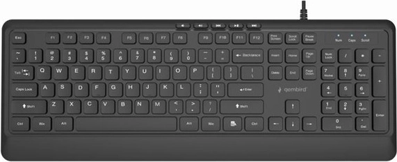 Gembird slim wired multimedia USB keyboard, black (US layout)
