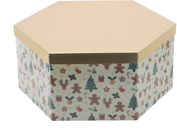 Weihnachts-Geschenkbox sechseckig mit goldenem Deckel 36 × 31 × 14 cm - 1 Stück