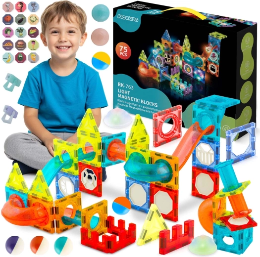Ricokids Light-Up Magnetic Building Set with Marble Run