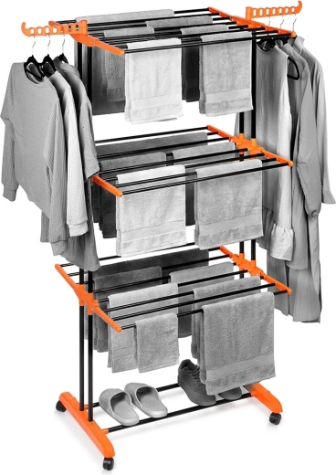 Metallischer vertikaler Wäscheständer auf Rollen XXL 73 × 170 cm