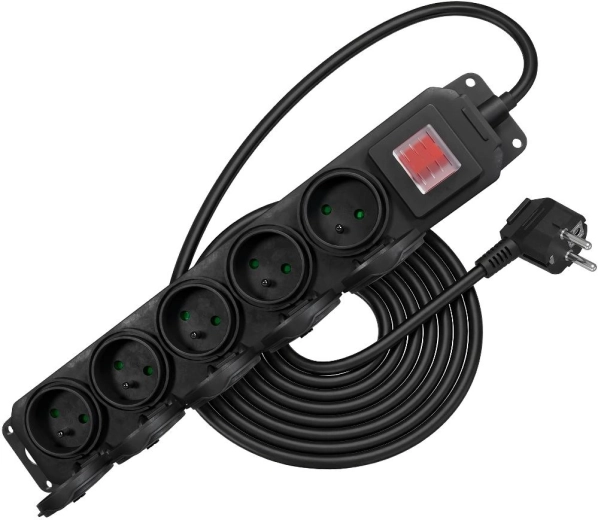 RETLUX RPC 208 verlengsnoer voor buiten met 5 stopcontacten, IP44, 3 m