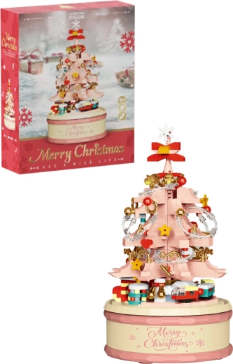 Building set: Pink Christmas Tree with LED lighting and music box (683 pieces)