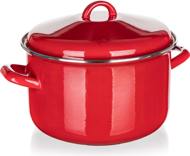 Enamelled pot with lid 24 cm 5.9 l Milton red