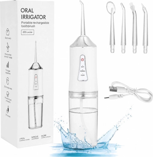 Kabelloser Zahn-Irrigator 230 ml mit 4 Düsen und 3 Modi – 1 Stück