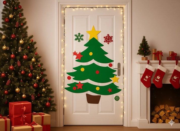 Christmas DIY Door Decorations – Tree, Santa, and Reindeer