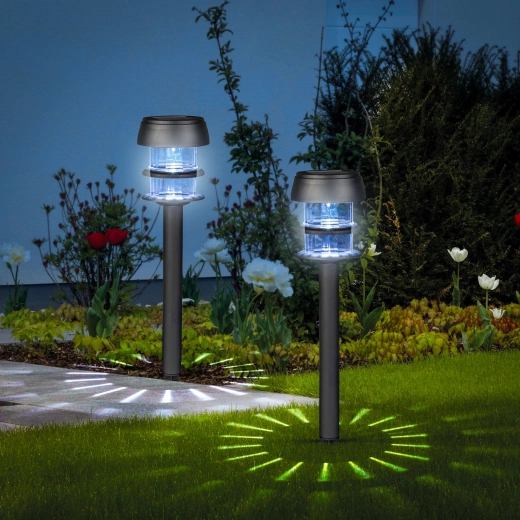 Zonnelamp voor de tuin met grondpin en witte led