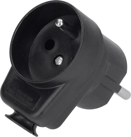 Solight haakse stekker met doorvoerstopcontact IP20 zwart - 1 stuk