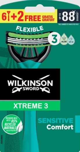 Wilkinson Xtreme3 Sensitive Disposable Razor, 8 pcs