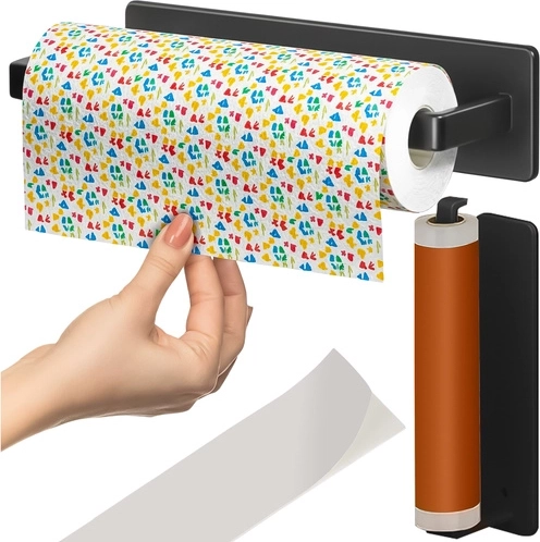 RUHHY Paper Towel Holder, 25 cm, Black Metal No-Drill Hanger