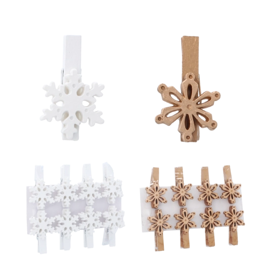 Kerstclips met sneeuwvlokken, 3 × 3 cm, set van 8 stuks